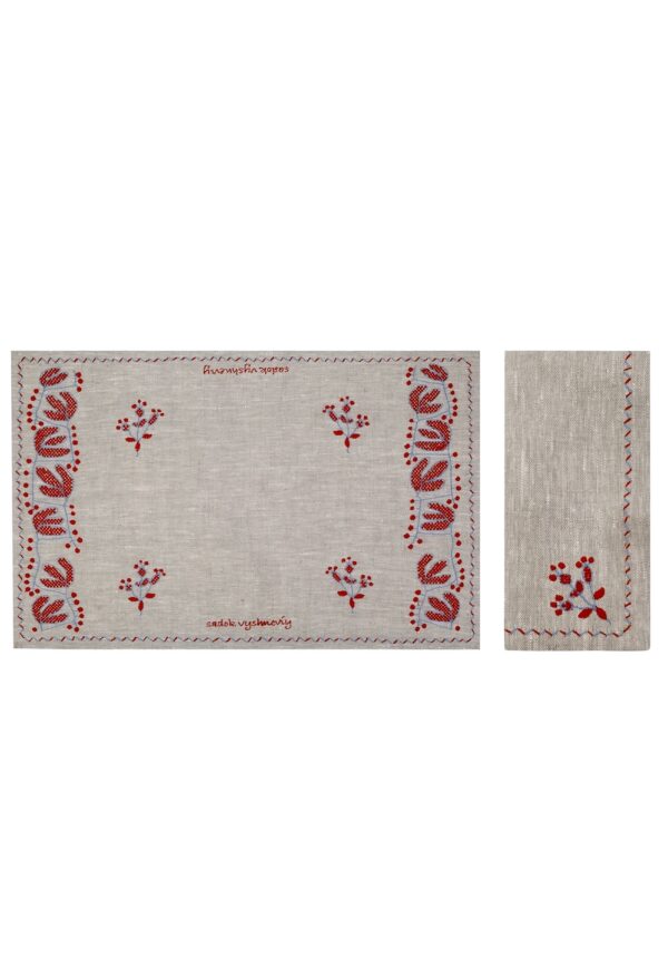 Embroidered table linen sets  (red & beige-grey)